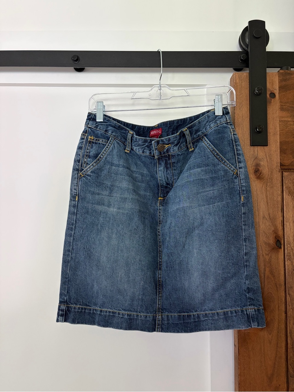 merona blue denim pencil skirt